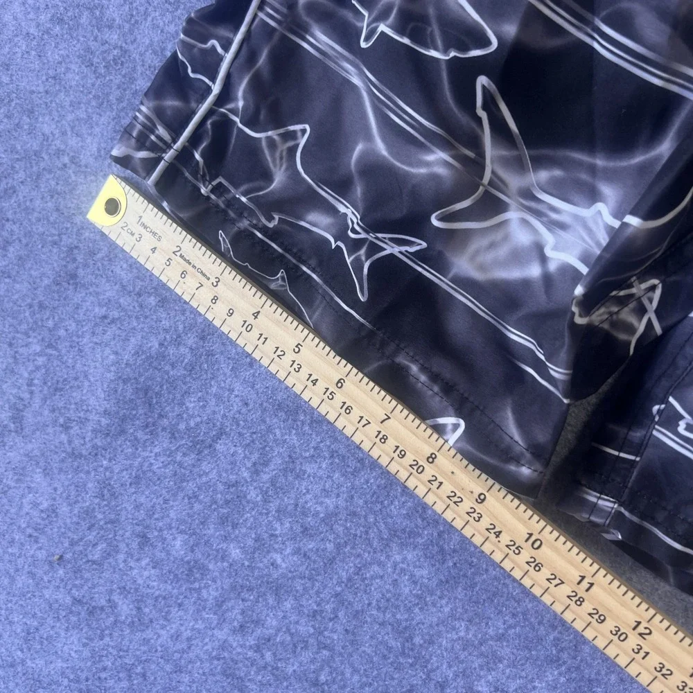 Gerry Shark Print Swim‎ Trunks L-14/16 Black Blue Polyester Board Shorts